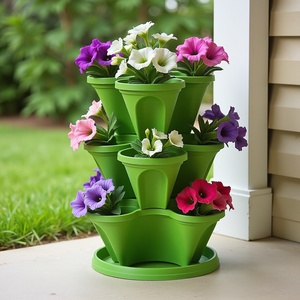 Eco Friendly Three Pocket Plastic Flower Pot Stackable Ornamental Planter High Quality - Product Image 2