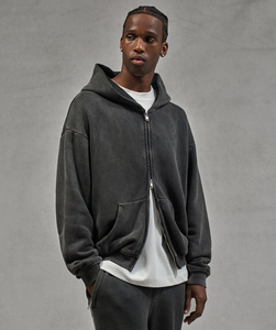 Nueva Sudadera con Capucha Oversize para Hombre Estilo Urbano, Lavado Ácido, 400GSM, Ajuste Holgado, Cremallera, Logotipo Personalizado, Proveedor Mayorista, Calidad Premium, Venta al por Mayor - Product Image 3