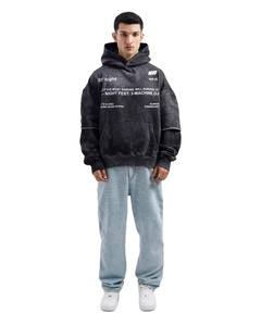 2025 Vintage acide lavage pull sweat bas quantité minimale de commande surdimensionné à capuche strass 100% coton polaire pour hommes Streetwear hiver - Product Image 2