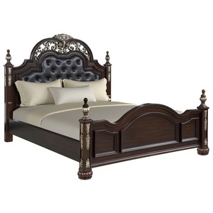 Nouvel ensemble de chambre à coucher classique Maximus en acajou avec finition Madeira distinctive, tête de lit rembourrée, tailles King/Twin, rangement intégré - Product Image 3