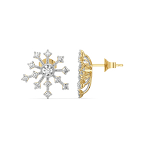 Boucles d'oreilles clous flocon de neige pour femme en argent 925 plaqué or 18 carats avec diamant rond serti à griffes, luxe pour usage quotidien - Product Image 3