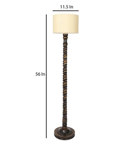 Lampes sur pied en bois de manguier en gros avec base spirale, abat-jour en jute beige personnalisé, fabrication OEM ODM, bois de manguier en vrac - Product Image 3