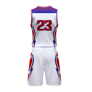 Ensemble d'uniformes de basketball unisexe blanc, rouge et bleu, sublimé, col en V, sans manches, respirant, en polyester, pour adultes, toutes saisons - Product Image 2