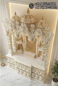 BAPS Style Teak Wood Temple With White Gold Finish Premium Solid Teak Wood <b>Mandir</b> Large Size South Indian Swaminarayan Temple UK - Product Image 2
