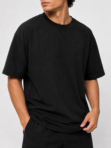 เสื้อยืดคอกลมแขนสั้นผู้ชายทรงโอเวอร์ไซส์สีดำล้วน ผ้าฝ้ายเนื้อนุ่ม สวมใส่สบาย ทรงหลวม สีพื้น รักษ์โลก ขายดี - Product Image 4