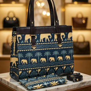 2026 Trending Striped Canvas Tote Bag Set — 2pcs Women’s Shoulder Bag with Matching Pouch & Adjustable <b>Strap</b> - Product Image 1