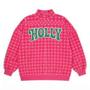 Joyful Embroidered Red Oversized <b>Crewneck</b> Sweatshirt Women Polka Dot Trim Winter Knitted Pullover Long Sleeve Holiday Top - Product Image 6