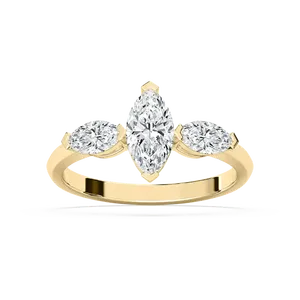 Anillo de compromiso con tres diamantes marquise de 1.50 quilates y diamantes laterales ovalados en oro rosa, oro blanco, oro amarillo, elegante. - Product Image 5