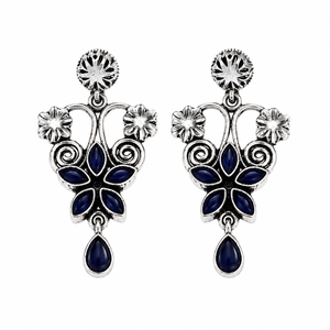 Wholesale Oxidized Silver Alloy <b>Sapphire</b> Bezel Set Dangle Trendy Drop <b>Earrings</b> from Rajasthan Women's Gift Bulk Supplier - Product Image 3