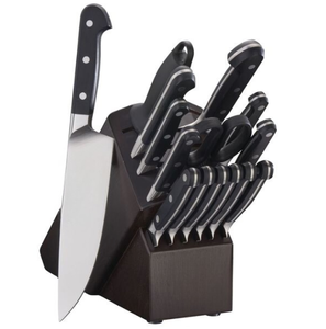Black Riveted Grips Kitchen <b>Knives</b> <b>Set</b> with Silver Blades and Dark Brown Storage Block for Bread Fruit Vegetable Slicing Prep - Product Image 1