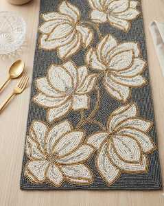 Handmade Embroidered Fabric <b>Table</b> Runner Rectangle <b>Magnolia</b> Flower Design Contemporary Style Decorative Mat - Product Image 3