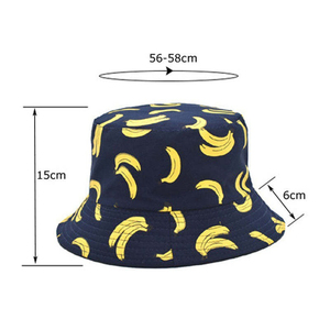 Banana Print <b>Leaf</b> Pattern Cycling Bucket Hat Black Yellow Unisex Casual Spring Summer Adult 56-58CM Cotton Linen - Product Image 6