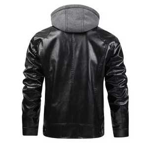 <b>Men's</b> Genuine <b>Leather</b> Waterproof <b>Jacket</b> Zipper Closure High Street Moto Biker Style Solid Color Autumn Regular Length - Product Image 4