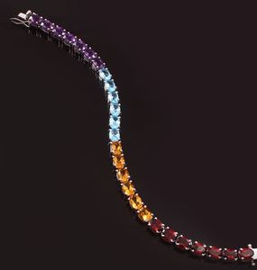 Multi Stone Garnet Blue Topaz Citrine Amethyst 925 Sterling Silver Gold Luxury Tennis Women <b>Gemstone</b> <b>Bracelet</b> Colorful Jewelry - Product Image 1