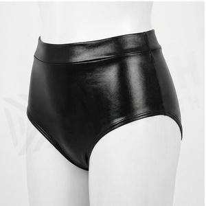 Women High Waist Swim Brief Solid Black Stretch Spandex Polyester <b>Bikini</b> Bottoms - Product Image 3
