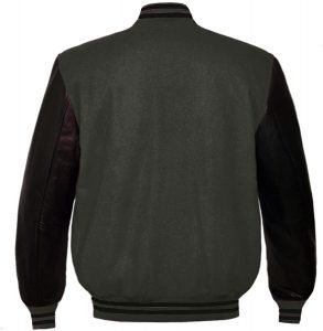 Custom Men’s Charcoal Grey Varsity <b>Jacket</b> with Black <b>Leather</b> Sleeves – Plain Wool Bomber <b>Jacket</b> Manufacturer - Product Image 2