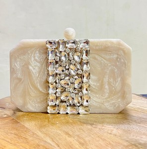 Customized Handmade <b>Ivory</b> Marble Resin Storage <b>Clutch</b> <b>Bag</b> Embellished Rhinestones Evening Handbag Bridal <b>Wedding</b> Party Purse - Product Image 1
