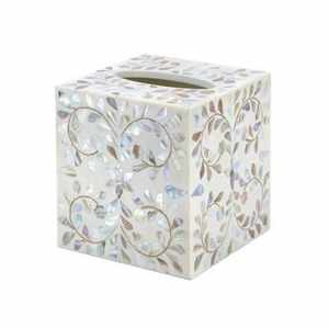 Caja de pañuelos cuadrada hecha a mano con incrustaciones de hueso, diseño tradicional indio artesanal y ecológico para decoración de sala de estar u oficina. - Product Image 1