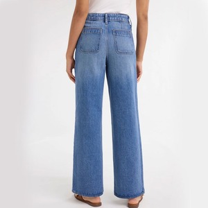 Best Price Mid Waist Denim Women's Wide Leg Casual <b>Winter</b> Solid Woven 100% Cotton Loose Fit Plus Size <b>Jeans</b> - Product Image 3