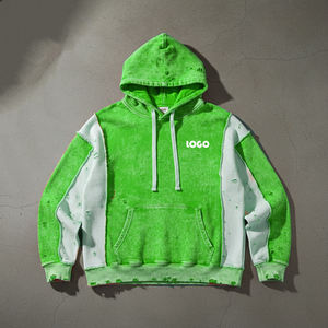 Sweat à capuche colorblock premium en molleton délavé, coupe oversize, avec poche kangourou, style vintage streetwear et décontracté, vente en gros - Product Image 2