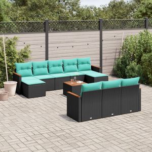 Juego de Sofás de Patio de 11 Piezas en Poliratán Negro con Cojines, Muebles Elegantes para Exteriores - Product Image 1