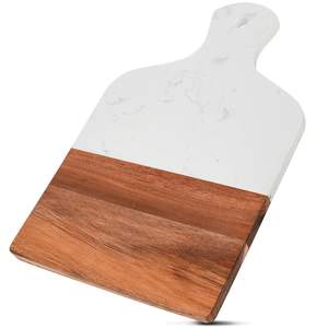 Élégant bloc à découper en marbre et bois naturel pour boucher, idéal pour couper la viande et décorer une cuisine contemporaine - Product Image 4