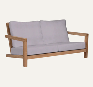 Canapé de jardin extérieur en teck massif avec coussins résistants aux intempéries, design minimaliste moderne pour patio, terrasse, piscines - Product Image 2