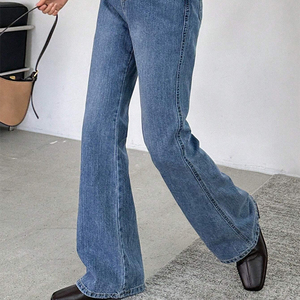 Jeans acampanados de cintura alta y color sólido para mujer con logotipo personalizado, pantalones de mezclilla transpirables e informales para damas. - Product Image 4