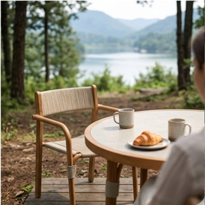 Modern Teak Outdoor Dining Set <b>Round</b> <b>Table</b> and Rope Chairs 4 Seater Garden Furniture for Cafe Resort Villa - Product Image 5