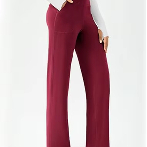 Custom Women's Wide Leg Yoga Pants Casual <b>Work</b> Dress Pants Lounge Sweatpants High Waist Comfy Loose <b>Trousers</b> with Pockets - Product Image 1