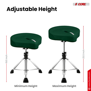 Taburete de Batería Ergonómico de 5 Núcleos de Hierro y Cuero PU, Acolchado, con Alivio de Presión de 4.5 Pulgadas, Giratorio y Ajustable de 25.5 Pulgadas - Product Image 3