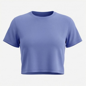 High Quality Open Crew Collar Knitwear <b>Blouse</b> Stylish Cotton Women Cropped Tees Activewear Breathable Customized Color - Product Image 1