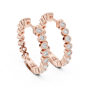 Boucles d'oreilles créoles de luxe en or rose 18 carats pour femme, serties de diamants de laboratoire taille brillant rond, monture closée - Product Image 3