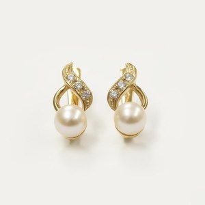 Freshwater Pearl & Diamond Swirl <b>Drop</b> Earrings in 14K Yellow Gold Elegant Lab Grown Diamond Fashion <b>Drop</b> Lever <b>back</b> Earrings - Product Image 1