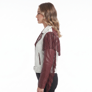 Women Custom Leather Fringe <b>Jacket</b> Wholesale Female Wait Belt Leather Fringed <b>Jacket</b> Women's Custom Leather Fringe <b>Biker</b> <b>Jacket</b> - Product Image 3