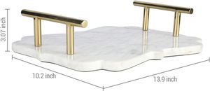 <b>Marble</b> Modern Shaped Serving <b>Tray</b> with Scalloped Edge Vintage Brass Tone Handles Elegant Decorative Vanity <b>Tray</b> for Coffee - Product Image 5