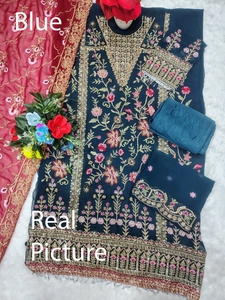 Conjunto de Salwar Kameez de Seda Bordada Verde para Mujer, Estilo Tradicional Indio-Pakistaní, Largo hasta el Tobillo, para Bodas, Completamente Cosido - Product Image 3