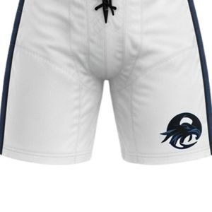 Ensemble short et maillot de hockey sur glace sublimé pour hommes, blanc et bleu marine, col en V, rayé, en polyester, tenue de sport pour équipe - Product Image 6
