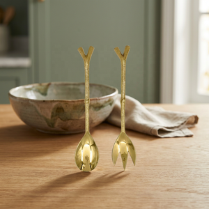 Stylish <b>Branch</b> Design Elegant Gold Brass Spoon and Fork Set Durable Metal for Dining Serving Kitchen and Gifting Decor - Product Image 2
