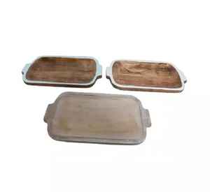 Bandeja de madera artesanal con incrustaciones de nácar para servir alimentos, bandeja decorativa para restaurante, bandeja para cubiertos y vajilla. - Product Image 5