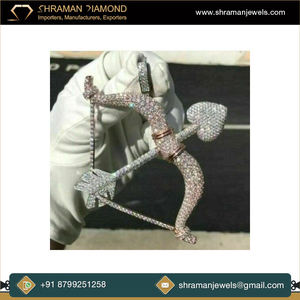 SHRAMAN DIAMOND Hip Hop Style 925 <b>Silver</b> Natural Stone Iced Custom Cupid Arrow Bow Pendant White & Rose Plated Trendy <b>Necklaces</b> - Product Image 6