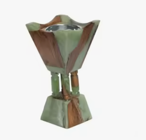 Quemador de Incienso de Madera con Soporte Cilíndrico Marrón Oscuro, Base Redonda y Arco Metálico Dorado, Difusor de Aroma Decorativo - Product Image 3