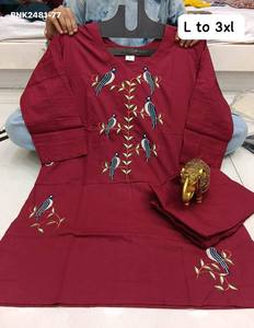 Conjunto de Kurti y Pantalón Corto de Algodón Dobby de Buena Calidad con Bordado Multihilo con Motivo de Aves, Moda Femenina - Product Image 5