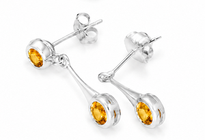 Citrine <b>Sterling</b> <b>Silver</b> <b>Stud</b> Drop Earrings, Round Citrine 925 <b>Silver</b> Dangle Earrings, November Birthstone Gift for Her - Product Image 3