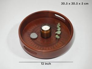 Plateau de service en bois poli avec motif décoratif pour hôtel, restaurant et présentation sur table à domicile, fabriqué par un fabricant OEM - Product Image 4