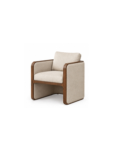 Fauteuil rembourré de style mid-century moderne en tissu beige avec structure en bois pour salon, hôtel, appartement - Product Image 2