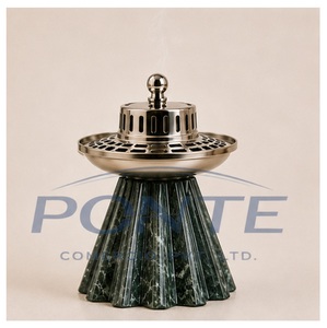 Quemador de Incienso de Mármol Verde Natural con Tapa de Metal Pulido, Moderno Soporte Árabe para Bakhoor, Oud y Frankincienso, Elegante para Uso Doméstico - Product Image 1