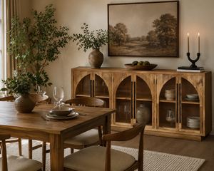 Handmade Rustic Antique Mango Wood <b>Sideboard</b> with Arched Doors <b>Metal</b> Handles and Glass Door for Living Room Furniture - Product Image 2