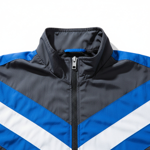 Triveers Sporty Track Suit Set Dark Gray Blue White Stripe Zipper Closure Breathable Polyester Windbreaker Set For Men's - Product Image 4