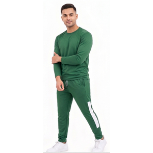 <b>Men's</b> Green Solid Tracksuit Full Sleeve Crew Neck Joggers Set Casual 100% <b>Polyester</b> Autumn Wear <b>T</b> <b>Shirt</b> Tracksuit <b>Men</b> - Product Image 1